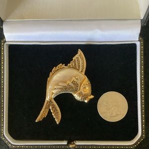 Vintage Spain damascene fish brooch.